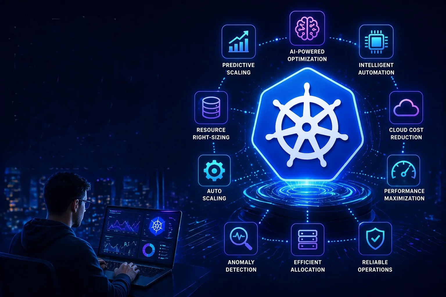 Dashboard showing AI-powered Kubernetes resource optimization tools and cluster metrics