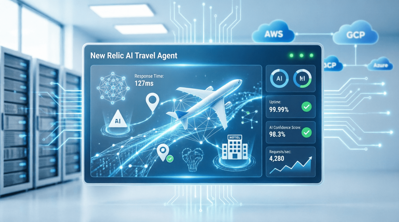 WanderAI AI travel agent production observability dashboard with New Relic and OpenTelemetry tracing