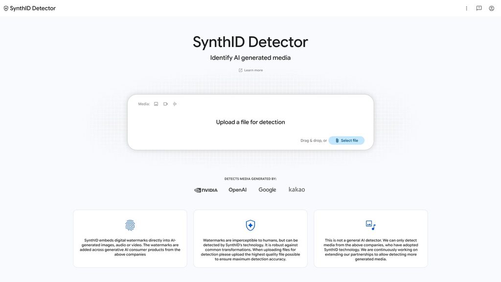 Google SynthID Detector website checking a video for an AI watermark